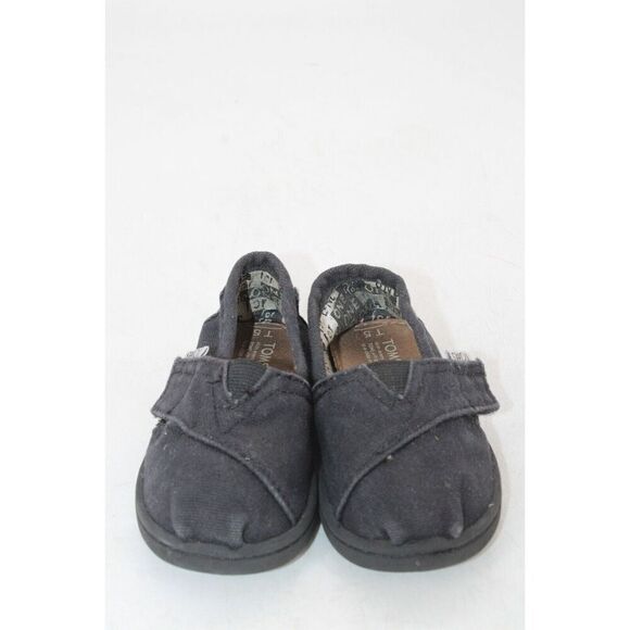 TOMS Infants Toddlers Tiny Classic Canvas Slip On Shoes Size 5 Adjustable Black - Picture 4 of 11
